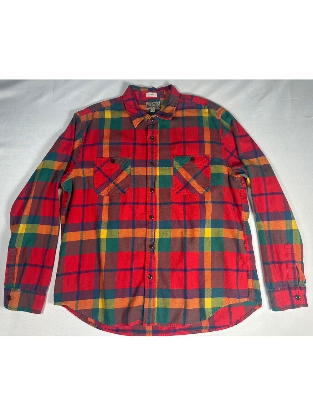J.Crew Classic Midweight Flannel Shirt XL Red Multi-Color Plaid Button-Up